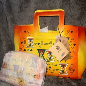 Yellow and Orange Sukrita leather Geometric Tote Bag